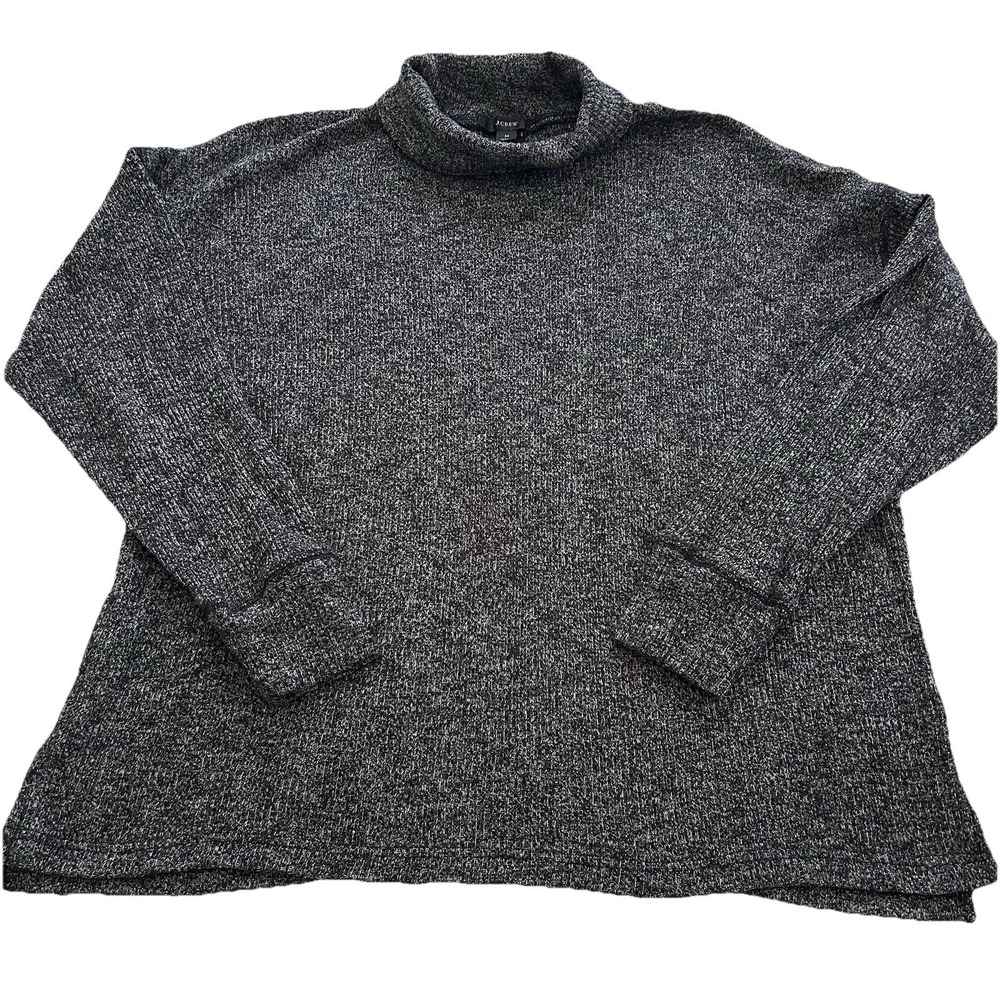 J Crew Relaxed Roll Neck Tunic Sweater Loose ‎ Charcoal Marbled Woman's M EUC